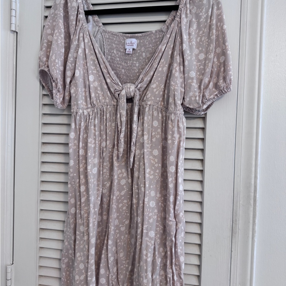 Light Taupe Floral Tie-Front Babydoll Maternity Dress